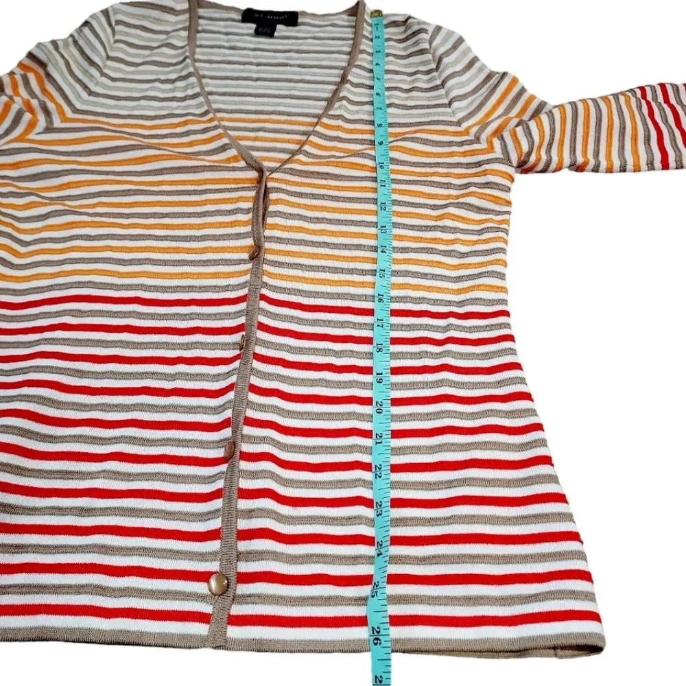St. John Wool Blend Buttoned V-Neck Striped Cardigan size S